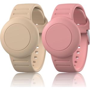 2 x 2 Pack AirTag Bracelet for Kids, Soft Silicone AirTag Wristband for Apple Air Tag, Adjustable Anti Lost Wristband for Toddler Baby, Boys, and Girls, Elders (Milk Tea/Smoke Violet)