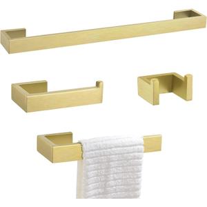TNOMS Light Gold Towel Bar Set 4 Pieces Bathroom Hardware Set Wall Mounted Stainless Steel,Towel Bar+Towel Holder+Towel Hook+Toilet Paper Holder,23.6 inch