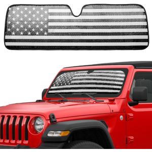 Windshield Sun Shade Compatible with Jeep Wrangler JK JKU JL JLU 1997-2023 & Jeep Gladiator JT 2020-2023 16.5"x52.5" Folding Front Window Sun Shade for Car Accessories (American Flag)
