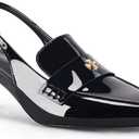 Coutgo Women's Pointed Toe Sandals Slingback Kitten Heel Pumps Slip On Ankle Buckle Dress Shoes (6, Black)