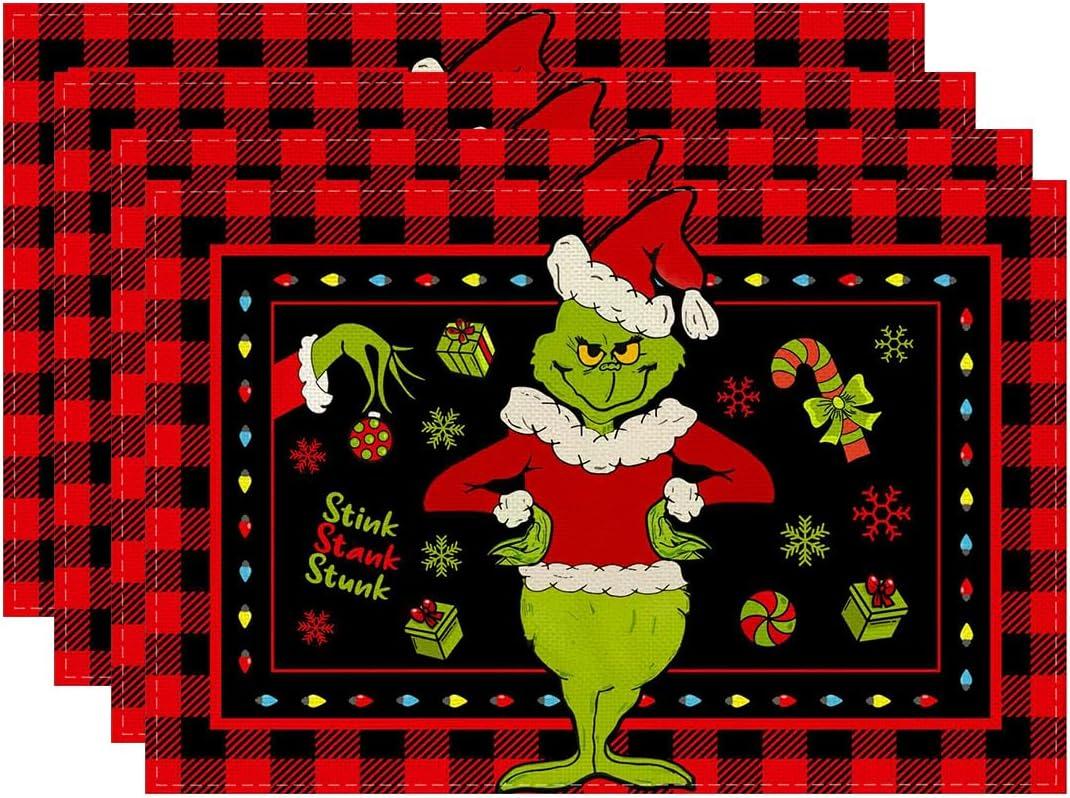 Christmas Placemats Set of 4 12x18 Inch Christmas Place Mats Xmas Winter Table Mats for Party Kitchen Dining Decoration