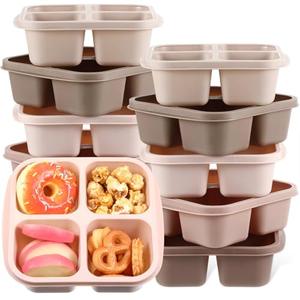 Honeydak 10 Pack Bento Snack Containers 4 Compartment Snack Boxes Reusable Containers with Lids Divided Meal Prep Lunch Food Storage Box for School Work Travel