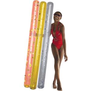 POZA Inflatable Pool Noodles - Premium Jumbo Pool Noodles in Gold, Rose Gold, and Silver, Sparkly Confetti-Filled Pool Noodle Floats for Adults, Kids, Pool Noodles for Water Games, Pool Party - 3 Pack