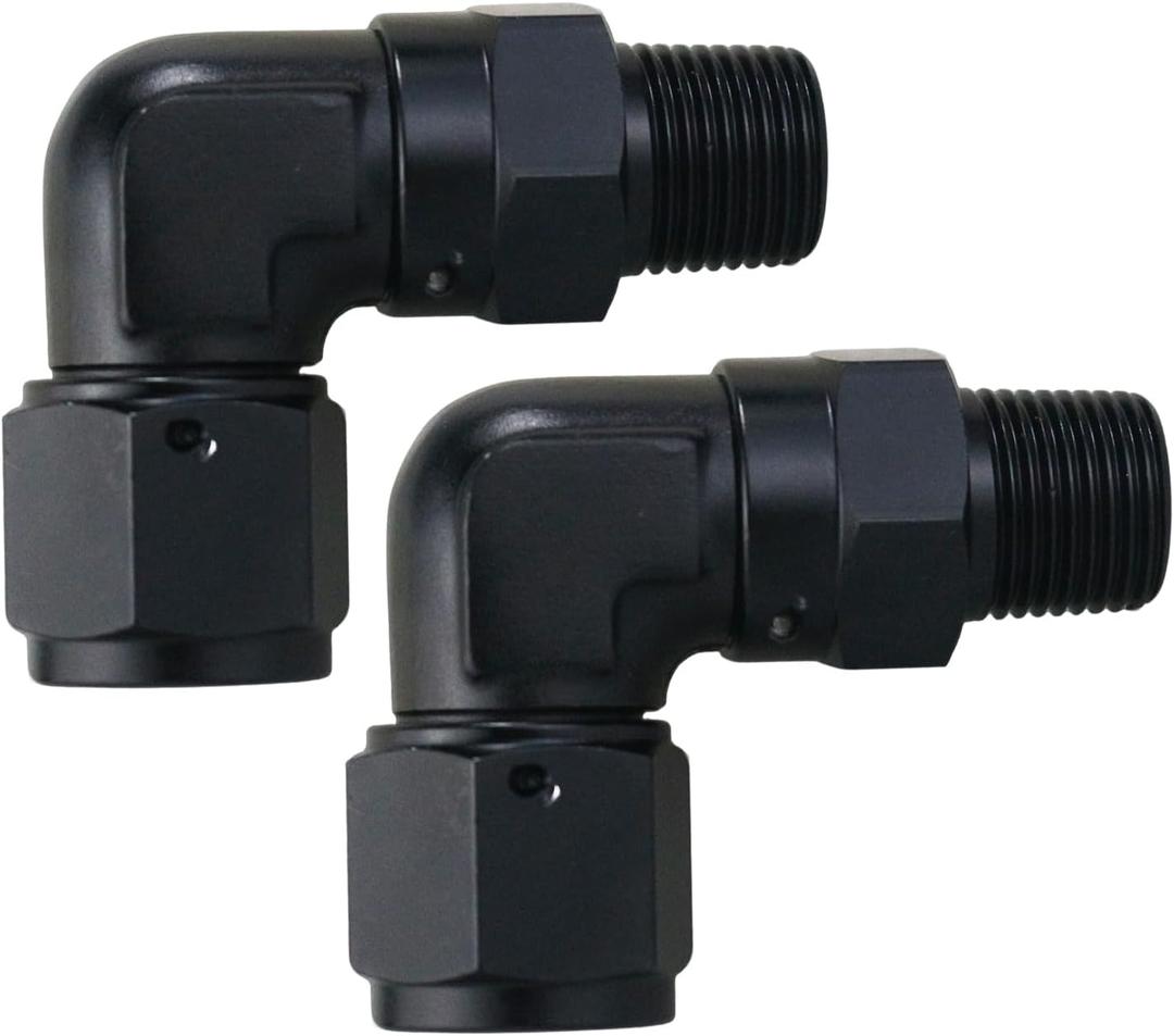 6AN Female to 1/4-18 NPT Pipe Swivel 90 Degree Adapter Fitting Black Aluminum, Pack of 2