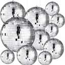 Libima 12 Pack Large Disco Ball Bulk Silver Hanging Mirror Ball Ornament Different Size for Stage Club Christmas Party Decoration(8'', 6'', 4'', 3'')