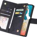 UEEBAI Wallet Case for Samsung Galaxy A53 5G, PU Leather Case Magnetic Closure Handbag Zipper Pocket Case Kickstand Card Slots with Hand Strap Marple Flip Case for Women - Black