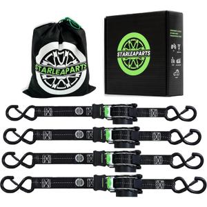 STARLEAPARTS Retractable Ratchet Straps(4PK) - 1,500lb Break Strength, Ratchet Straps Heavy Duty with Rubber Coated Handle, Perfect Auto Ratchet Straps for Motorcycle, Kayak and Trucks (Black)