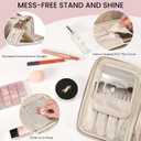 Travel Makeup Bag Women's Large Capacity Cosmetic Portable Organizer Large Opening Waterproof Storage Toiletry Bags Vertical Free-Standing Brush Holder for Easy Access Pink