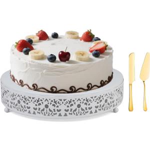 MTJYQTF White Cake Stand Set - Metal Round Cupcake Dessert Stand with Cake Cutting & Cake Spatula for Party, Candy Table Display for Wedding Birthday Baby Shower Housewarming Party CS003-pan-white (12in-White-1 Pcs)