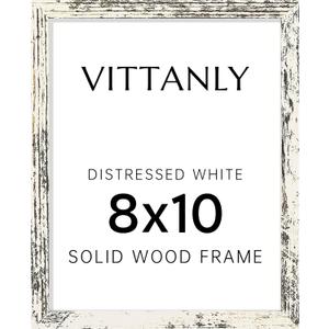 Vittanly 8x10 Picture Frame, Solid Wood Frame with Plexiglass, Includes 5x7 Mat, Wall Hanging or Tabletop for Home Decor, Distressed White, 1 Pack