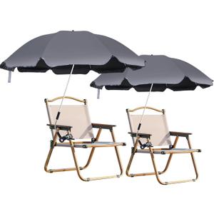 Blissun 2 Pack Chair Umbrella with Clamp, Adjustable Umbrellas for Chair, UPF50+ Sun Shade Umbrella for Beach Chair, Wheelchair, Camping Chair, Patio Chair, Golf Carts, Dark Grey