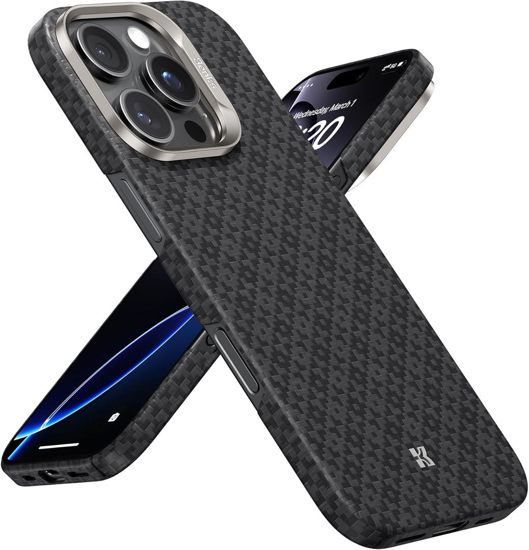 BENKS for iPhone 16 Pro Max Case, Compatible with Magsafe, ArmorAir ArmorGrid Ultra Slim & Lightweight Minimalist Case Built with Dupont Kevlar Aramid Fiber, Obsidian Black