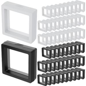 60 Pcs 3D Floating Display Case 2.8 x 2.8 x 0.8 Inch Coin Frame Display Holder Stands for Antique Challenge Coins, Jewelry, Shells, Gems, Minerals, Rocks, Specimen, Pins(Black,White)