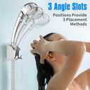 JONKEAN Chrome Handheld Shower Head Holder with 2 Hanger Hooks Strong Adhesive Shower Head Holder Adjustable Shower Wand Holder Wall Mount, Bathroom Waterproof Shower Bracket Holder