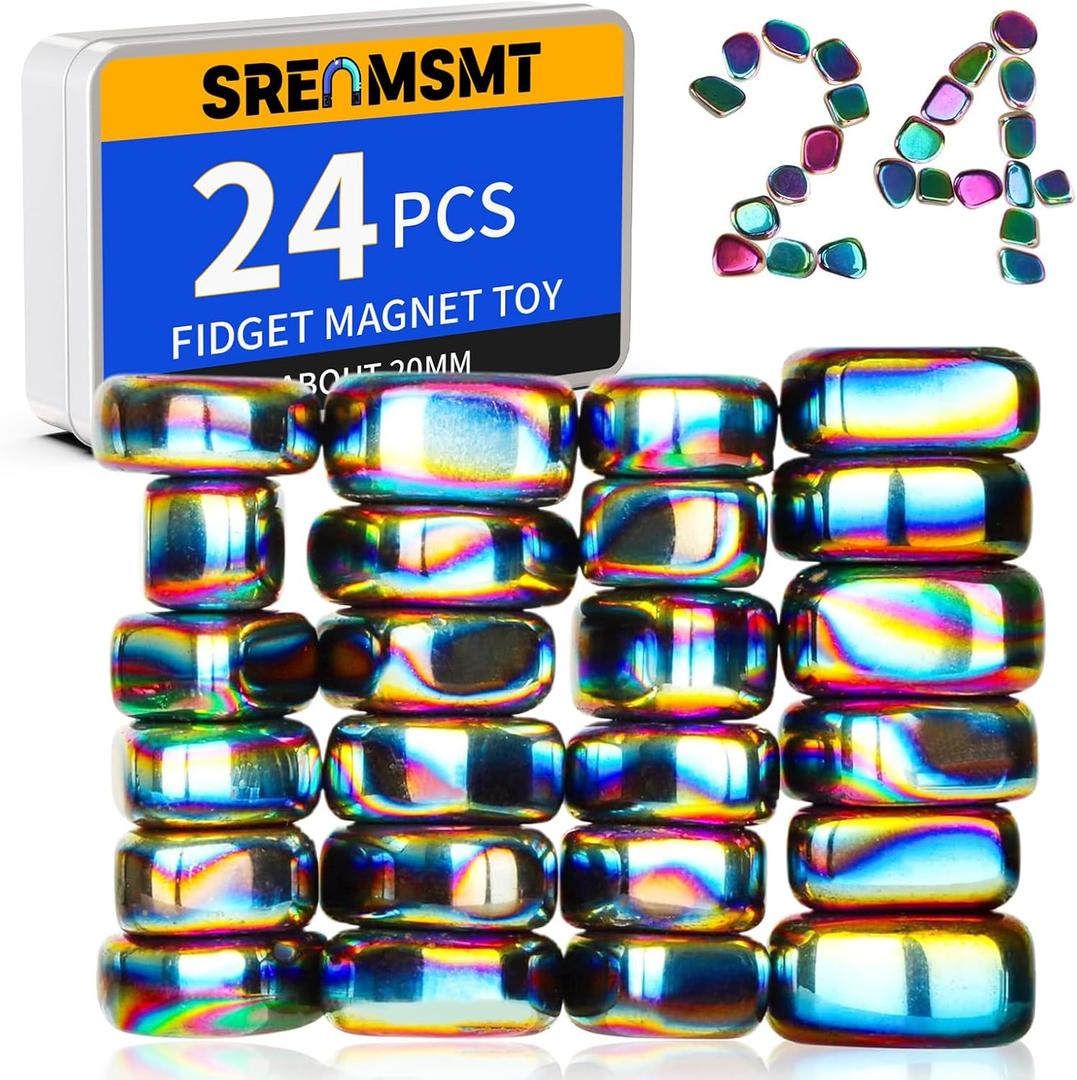24pcs Magnet Fidget Toy, Ferrite Beads, Fidget Toys Adults for Office Stress/Anxiety Relief, Gifts for Teen, Adults Gifts (Medium (Plain))