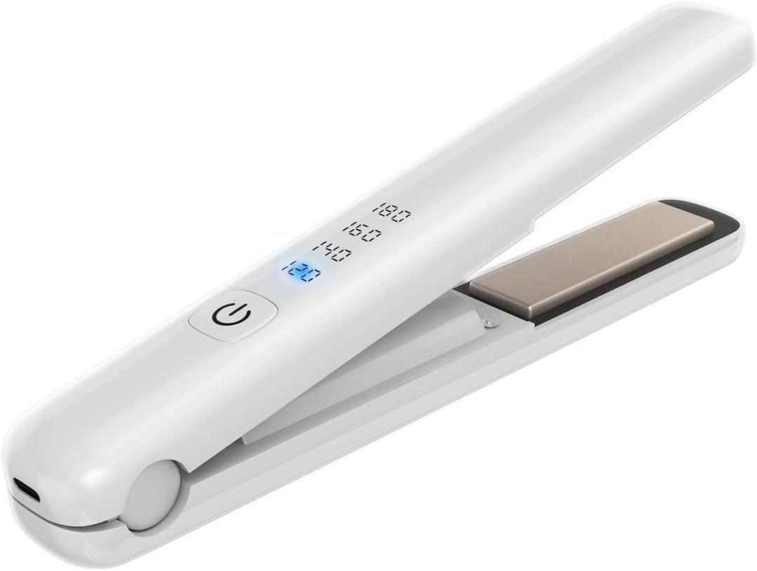 Cordless Hair Straightener, Portable Flat Iron 4 Temperature Options and 20S Fast Heating, Long-Life Battery Ceramic Hair Straightener, Travel Size USB Rechargeable (White)