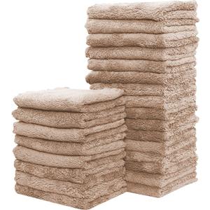 Sunny zzzZZ 24 Pack Kitchen Dishcloths - Does Not Shed Fluff - Reusable Dish Towels, Dish Cloths, Super Absorbent Coral Fleece Cleaning Cloths, Nonstick Oil Washable Fast Drying, 7 x 9 Inch (Brown)