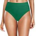 Daci Green Full Coverage Bikini Bottoms - Mid Rise Bathing Suit Bottoms for Women Tummy Control Swimsuit Bottom M