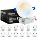 Adetu 12 Pack 4 Inch 5CCT Ultra-Thin LED Recessed Ceiling Light with Junction Box,Dimmable Canless Wafer Downlight,2700K-5000K Selectable,9W Eqv 80W,810LM High Brightness,ETL Certified