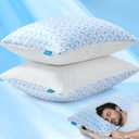 Firm Pillow Shredded Memory Foam(Adjustable Loft), Cooling Supportive Side Sleeper Pillows for Sleeping, Bed Pillows Standard Size Set of 2, Washable Removable Cover, CertiPUR-US Certified, Blue