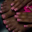 BABALAL 48Pcs Square Nails press on Short & Press on Toenails Set Glossy Glue on Pink Fake Nails French Tip Acrylic Kit Summer False Toe Nail with Design Glossy Kit