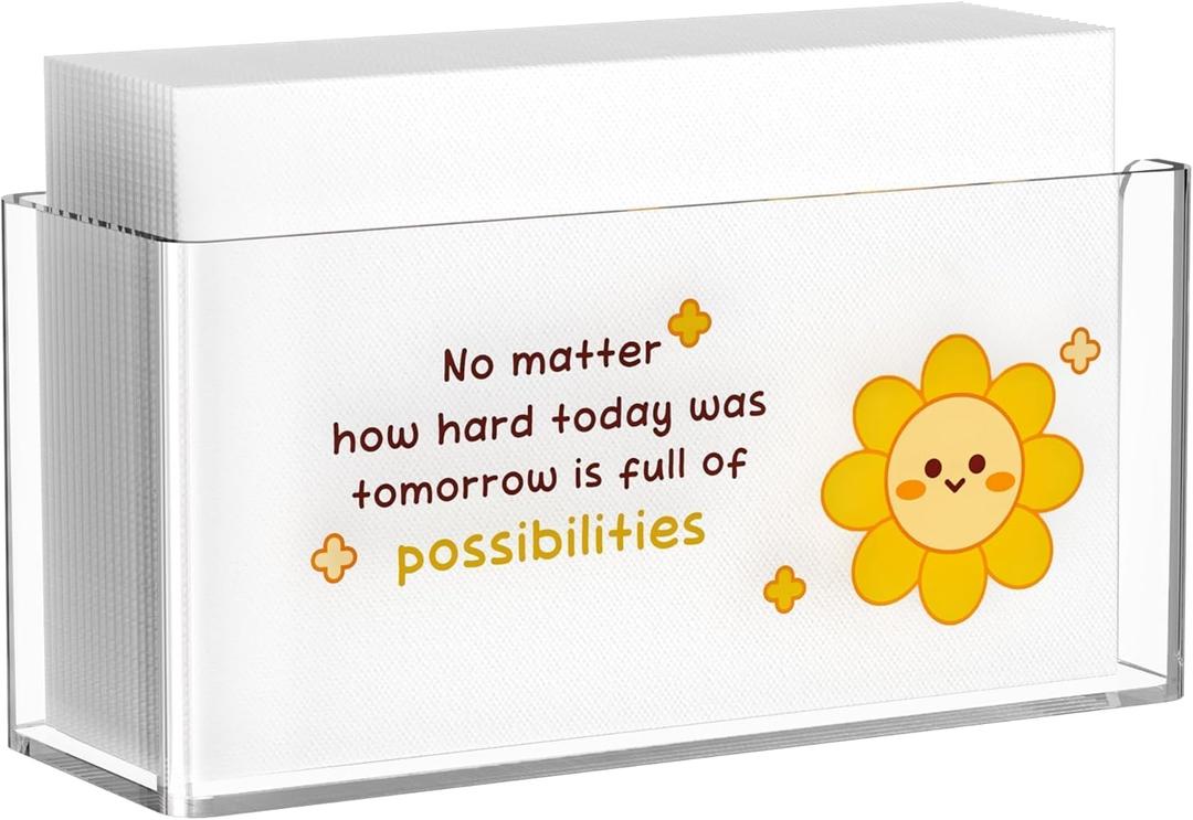 FEXIA Acrylic Napkin Holder Paper Towel Holder for Bathroom Kitchen and Dining Room, Paper Towel Dispenser Modern Dining Table Centerpiece Decor with Sun Design and Inspiring Slogans