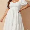 Talisea Women's Plus Size Summer Dress - Sweetheart Neck Puff Sleeve Casual Sundress Graduation Teen Babydoll Short Dresses (White)