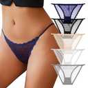 J-pone Lace Underwear for Women Sexy Seamless String High Cut Stretch Breathable Low Rise Hipster Cheeky Bikini Panties Multipack- Size S 2 Pieces