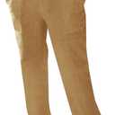 PASLTER Men's Cotton Linen Pants Elastic Waist Drawstring Casual Trouser Lightweight Straight-Legs Loose Beach Yoga Pants (Brown, L)