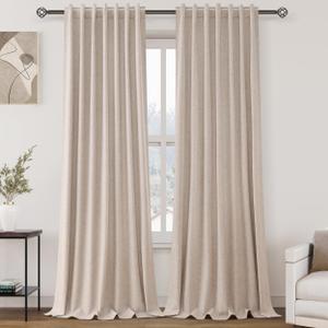 Nanspring Oatmeal 100% Blackout Linen Curtains 84 Inch Length 2 Panels Set for Bedroom Back Tab Neutral Modern Farmhouse Decor Black Out Curtain for Living Room Thermal Insulated Drapes 52x84
