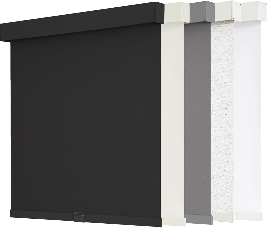AOSKY Blackout Roller Shades Cordless Blinds for Windows, Free-Stop Shades with Valance, Thermal Insulated Fabric, UV Protection, Natural Woven Blinds for Home and Office (32" W x 72" H, Black)