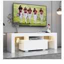 LED TV Stand for 32–55 Inch TVs – 51" Modern Entertainment Center with RGB Lights, Glass Shelves & Large Storage Cabinet, White Media Console for Living Room or Bedroom Setup