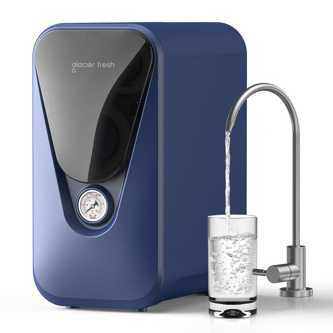 GLACIER FRESH GFU03 Reverse Osmosis System 800 GPD, Non-Electric, 3:1 Pure-to-Drain, No Noise/No Drilling, 5-Stage Tankless Under-Sink RO Water Filter System, Reduces PFAS/PFOS, Classic Version