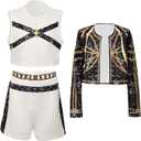 Girls Cosplay Costume, Popular Singer Stage Outfit, Black Printed, for Ages 3-12