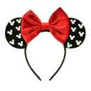 A Miaow Pearl Circular Beads Headband Colorful Velvet Bow Hairband Women Hair Accessories Costume Birthday Halloween Party Decoration (Black and Red, One size)