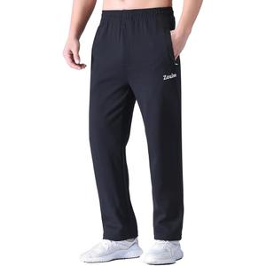 Zoulee Men's Open-Bottom Cotton Track Pants Sweatpants Jogging Pants with Zip Fly Thin Black, L