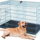 36-Inch Folding Metal Dog Crate for Medium and Small Breeds – Double-Door Kennel with Divider, Removable Tray, and Carry Handle – Ideal for Indoor and Outdoor Use (Blue, 36" L x 22" W x 25" H)