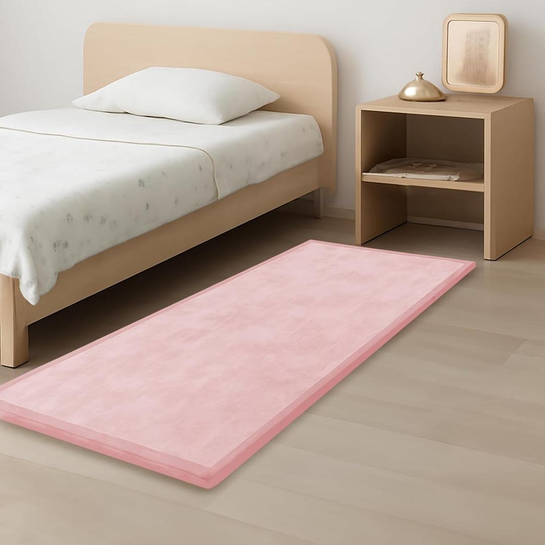 1.3" Thick Baby Play Mat for Floor, 28x72 Foam Tummy Time Mat, Padded Support Soft Plush Bedside Rugs for Infant Kids Toddler Crawling Kick Activity (Pink)