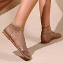 Yoeuxet Ultra Comfortable Mesh Flats for Women Fishnet Sandals Low Heel Slip on Rhinestone Shoes (7, Gold)