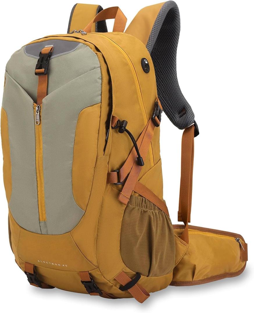 Hiking Backpack 40L, Waterproof Hiking Backpack with Rain Cover, Large Camping Bag Outdoor Sport Travel Daypack (Yellow-b)