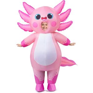 Spooktacular Creations Kids Inflatable Costume, Full Body Pink Axolotl Air Blow Up Halloween Costumes
