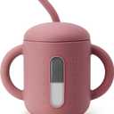 SAMiGO Silicone Baby Straw Cup for 6 12 18 Months, Sippy Cup for Infant and Toddler Training and Water Drinking, 6 OZ (Rose)