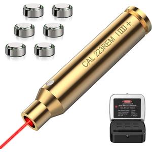 EZshoot Bore Sight Laser 9mm/223 5.56mm/243 308/12-Gauge Red Laser Boresighter with Portable Tin Case and Extra Batteries (Gold)