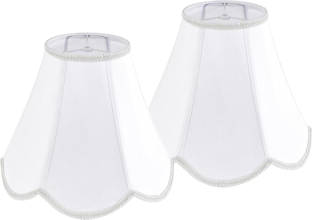 GO&SO 2pcs White Lamp Shade Scalloped Lamp Shade Medium,6"Top x 13"Bottom x 10.6"Vertical Height (Spider),Floor Lamp Shade Table Lampshade -Handmade Bell Lamps Shade -Petal Edge Braid -Easy Assembly