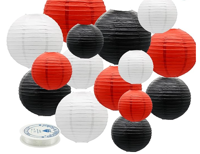 Paper Lanterns Party Decorations Red Black - Hanging Paper Lanterns Indoor Outdoor - Minnie Mouse Ladybug Theme Birthday Baby Shower Graduation Wedding BBQ Party Supplies,