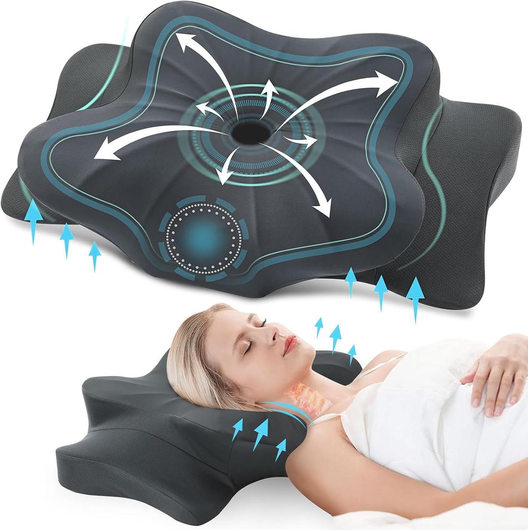 DONAMA Cervical Pillow for Neck and Shoulder Pain Relief, Cooling Contour Memory Foam Pillow, Dual-Height Ergonomic Neck Support Pillow for Side Back Stomach Sleepers with Removable Pillowcase, Queen Size