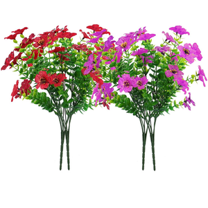 DOMMARE Fake Faux Plant Artificial Flowers for Outdoors, Uv Resistant Daisies Silk Flowers Decoration for Indoors Window Boxes Gardens Wedding Summer Home Grave Decor, 6 Bundles, And Butterflies