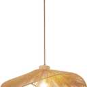 Boho Rattan Pendant Light Fixture Modern Style Hanging Light Bohia Natural Bamboo Handmade1-Light Hanging Lamp for Farmhouse Bedroom Living Room Dining Room, 19.7"-1pcs