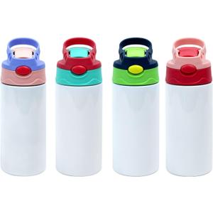 4 Pcs Sublimation Blank Stainless Steel water bottle 12 OZ Straight Stainless Steel Insulated Tumblers Different Color Splash-Proof Lid Shatterproof Water Cup,  4 color mix and match