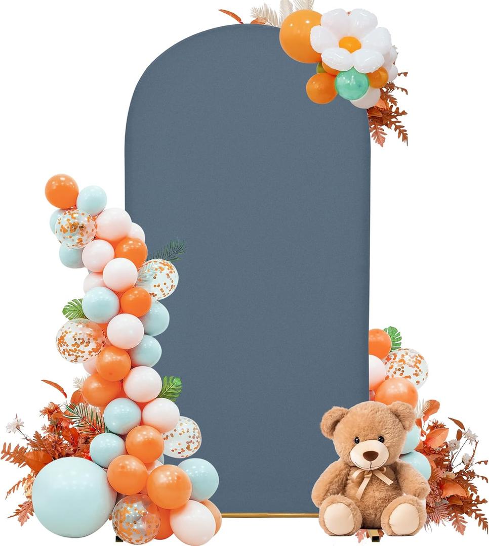 4FT Mini Arch Cover  Petite Stretch Fabric for Baby Showers, Kids Birthdays & Photo Corners  Dusty Blue Backdrop for Small Events & Tablescapes